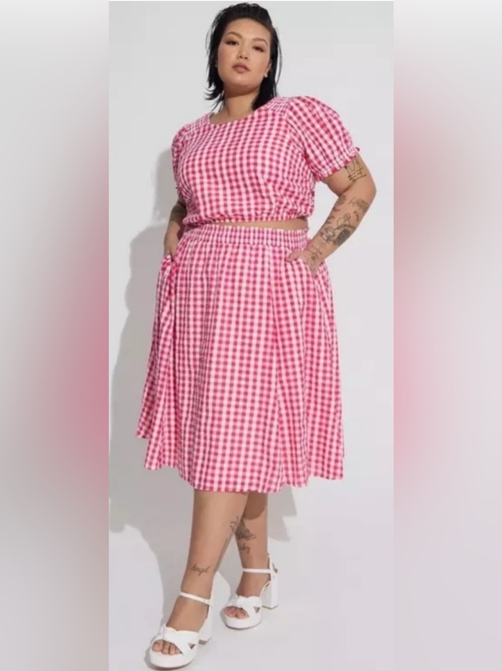 Torrid Midi Pink Gingham A-Line Skirt and crop set - Women